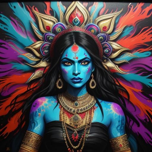 Kali Goddess in Vibrant Street Art Style