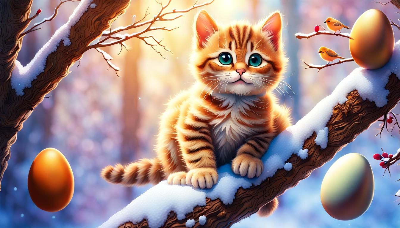 The Cat in the Snowy Tree
