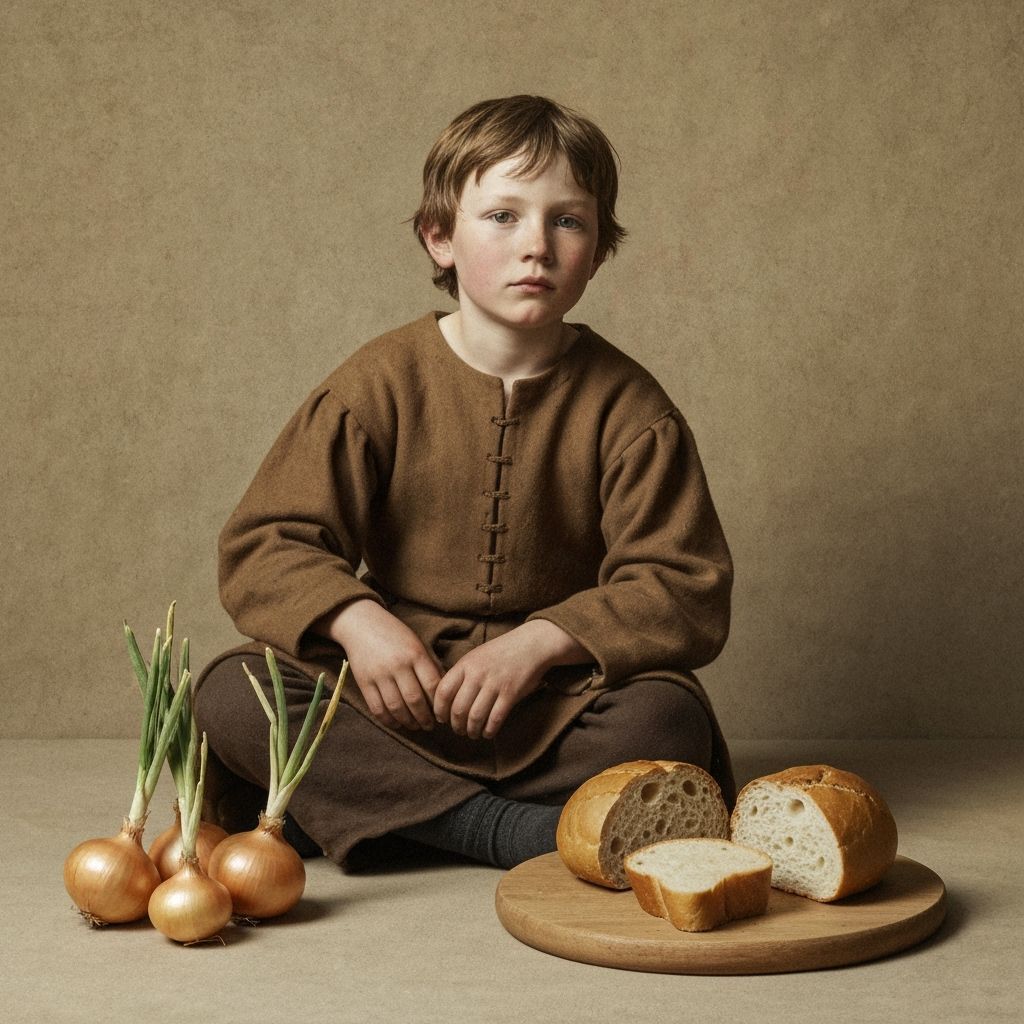 Medieval Boy With Onions and Bread
