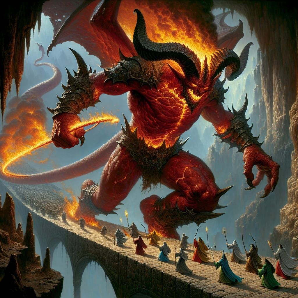 Fiery Demon Pursues Wizards in Fantasy Concept Art