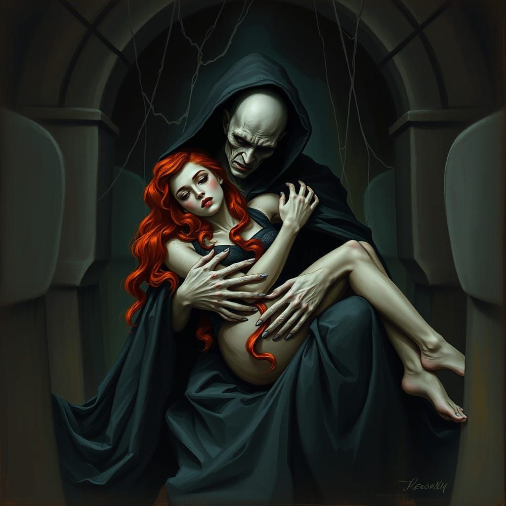 Nosferatu Cradles Redhaired Lucy in Haunting Crypt Scene