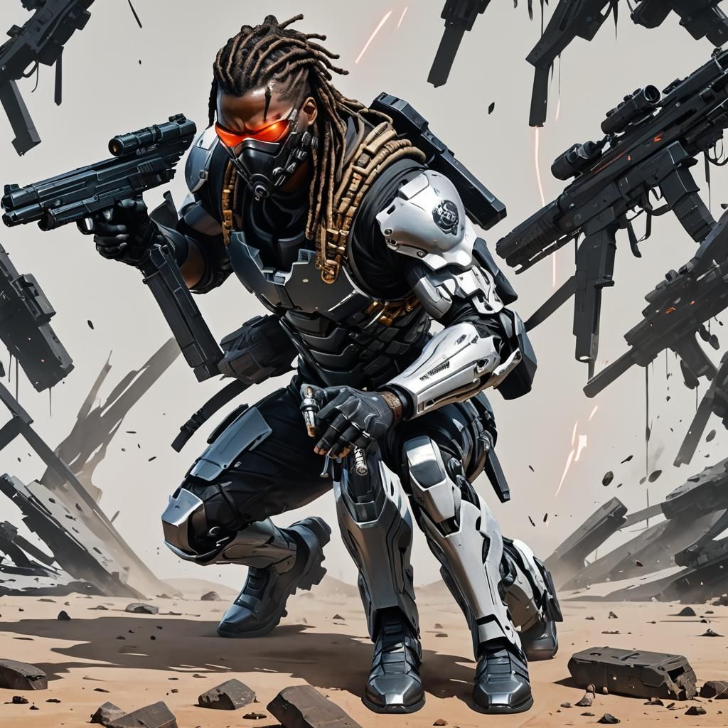 Cyborg Ninja with Desert Eagle in Yoji Shinkawa Style