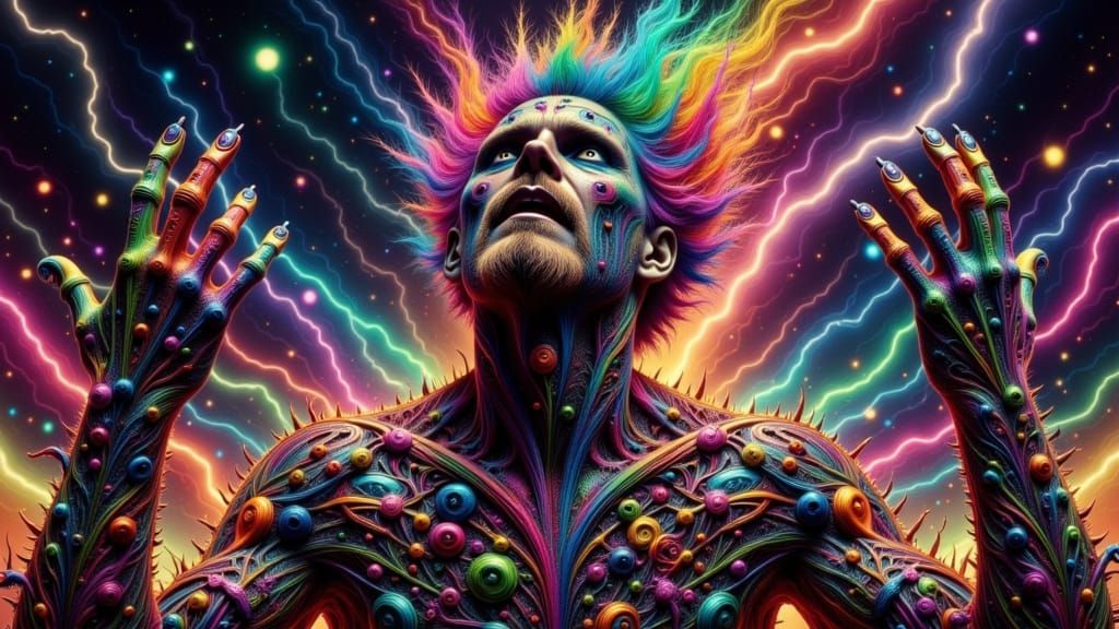 Rainbow Inkblot Man Portrait in Art Nouveau Style