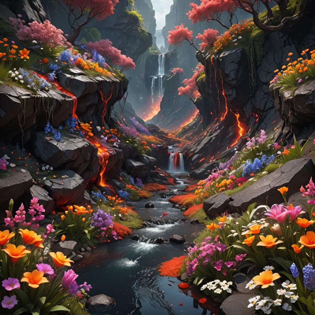 Magma and Flowers: A Detailed Matte Painting