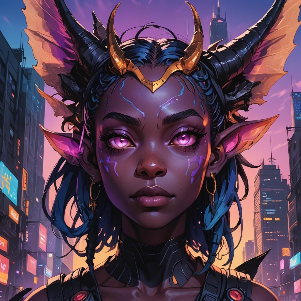 Cyberpunk Anime Goblin Girl Portrait in Studio Trigger Style