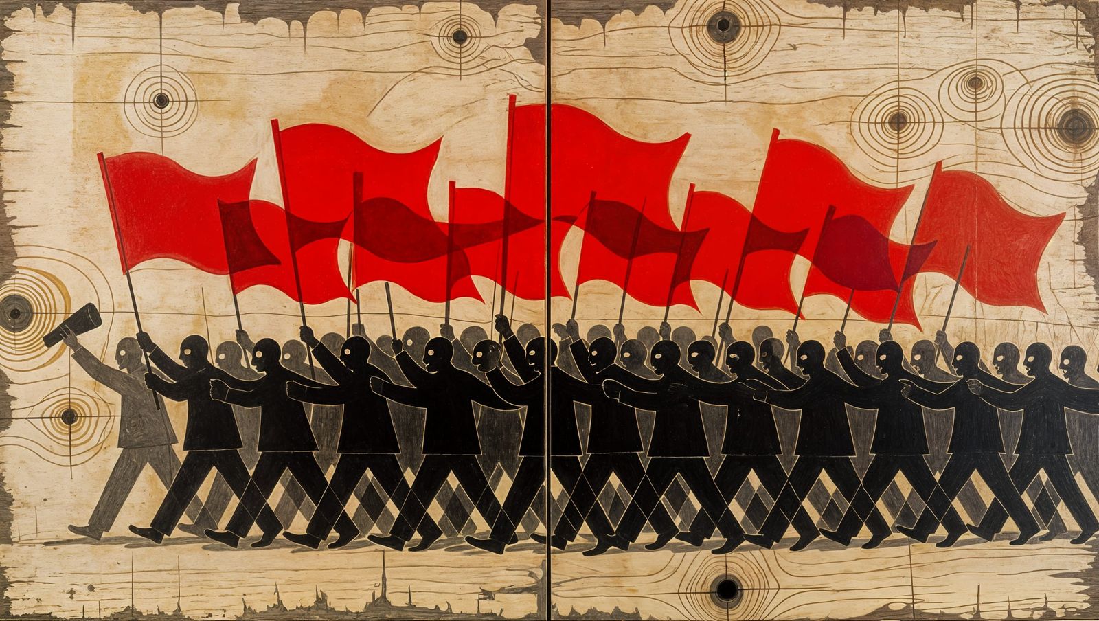 Surrealist Landscape with Warm Beige Tones and Deep Charcoal