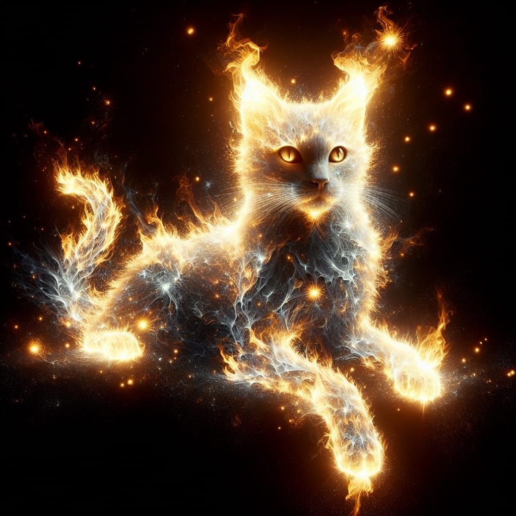 Ethereal Fire Cat: A Luminous Digital Painting