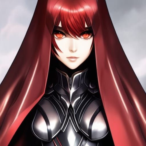 Anime Warrior in Red and Black Armor