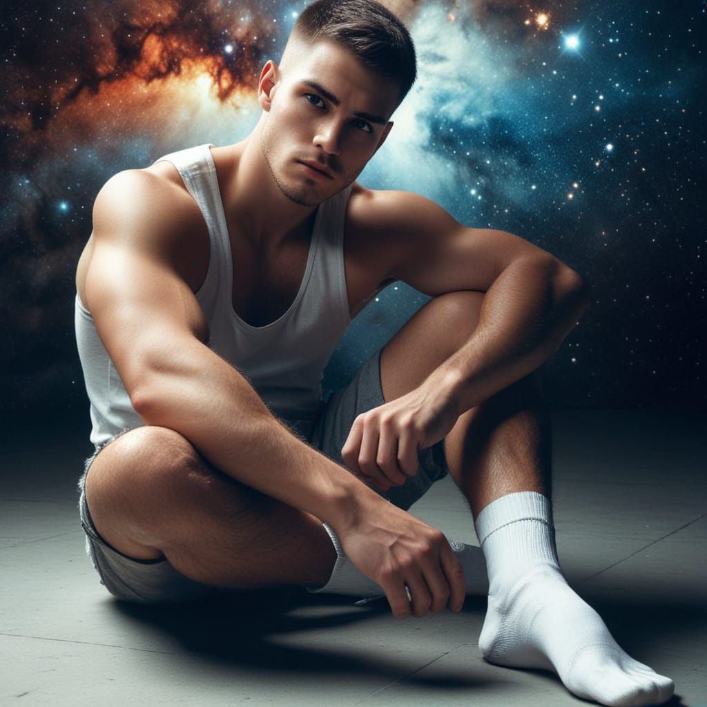 Handsome Man Lost in Space Void