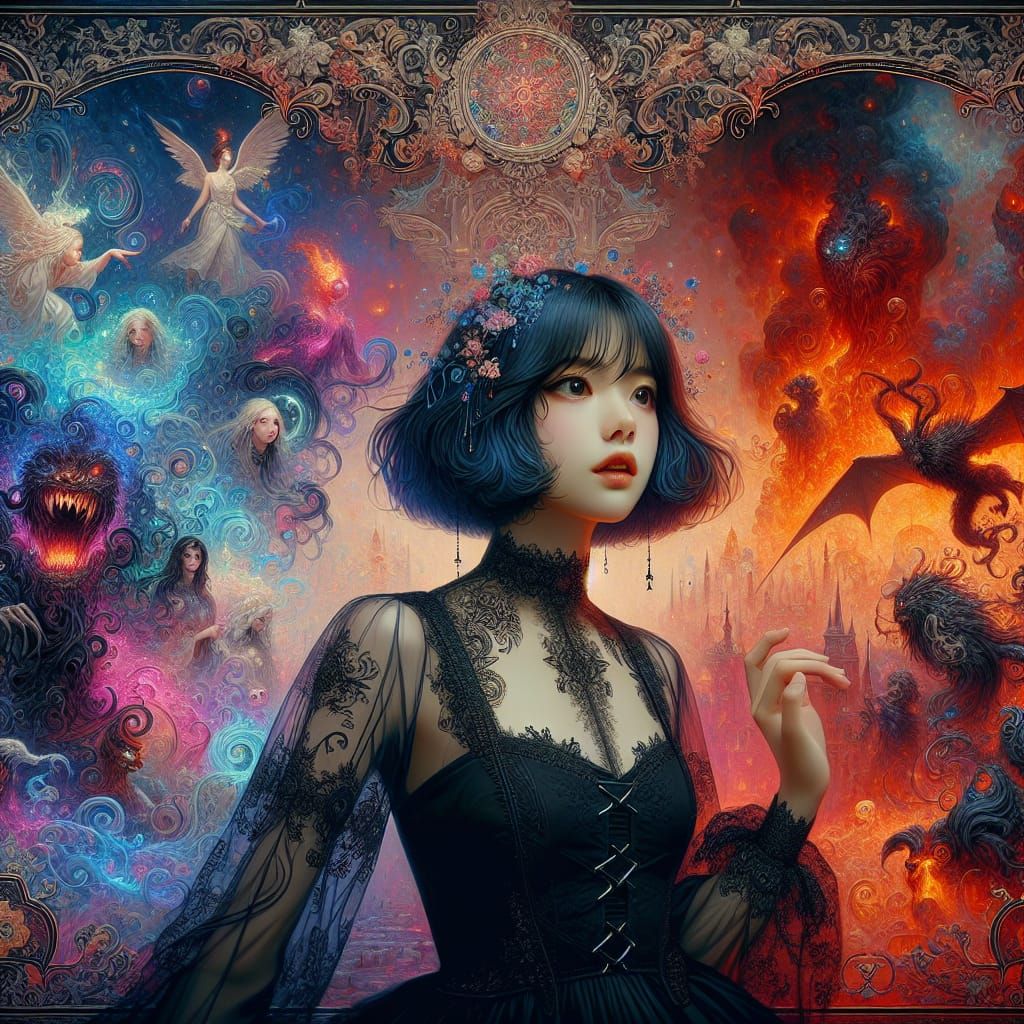 Beautiful woman with short dark blue hair wearing a flirty l...