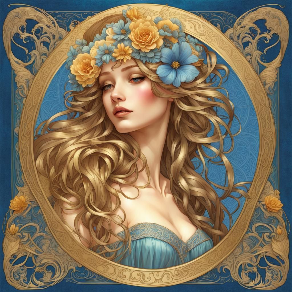 Art Nouveau Book Featuring Flowing Haired Woman