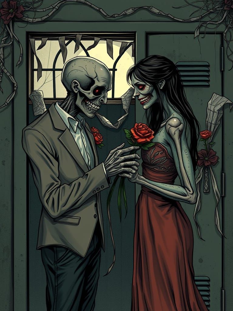 Undead Prom Couple in Gothic Horror Style