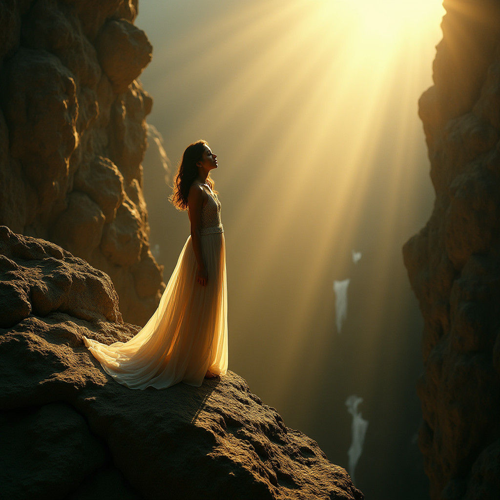 Ethereal Woman Bathed in Golden Light