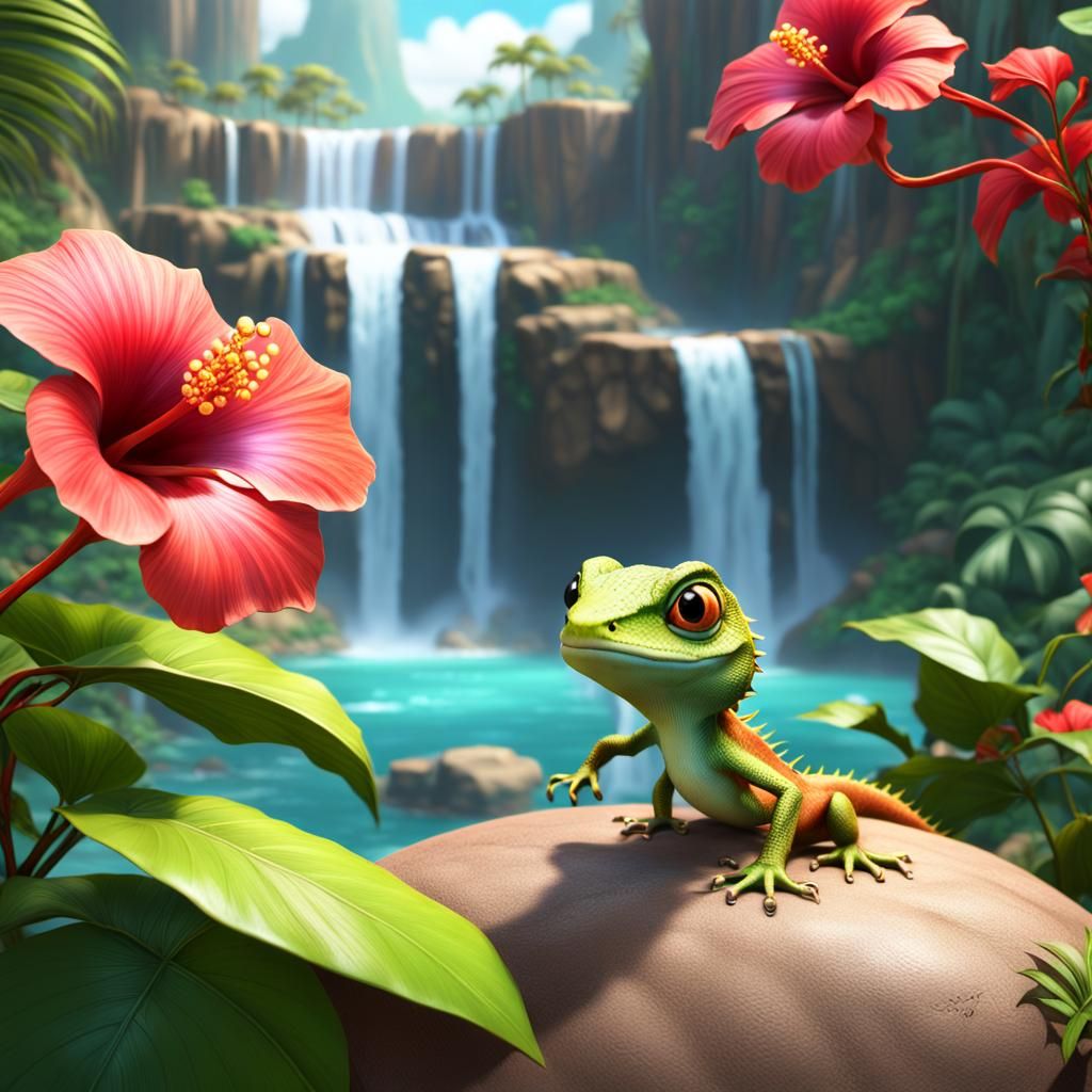 Baby Lizard Paradise: A 3D Digital Art Piece