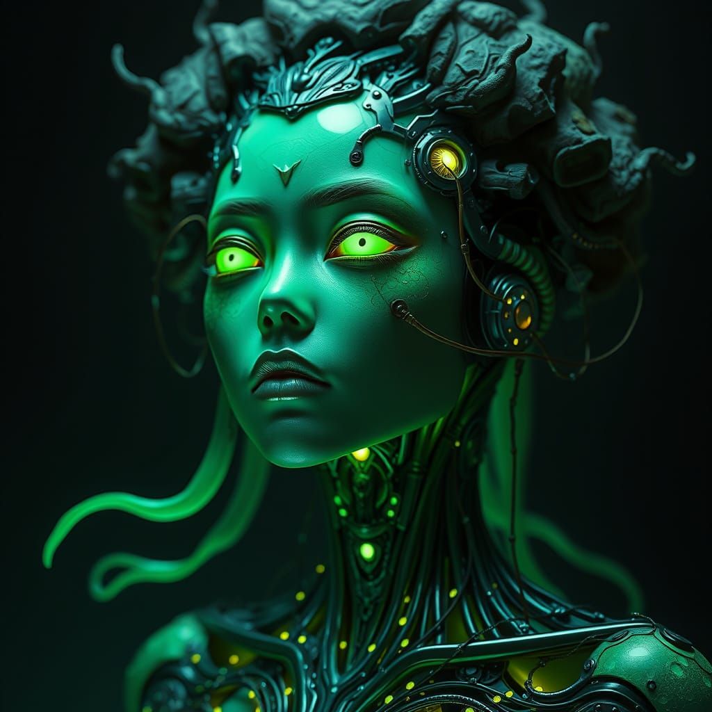 Cyberpunk Goddess in Emerald Lettuce Skin