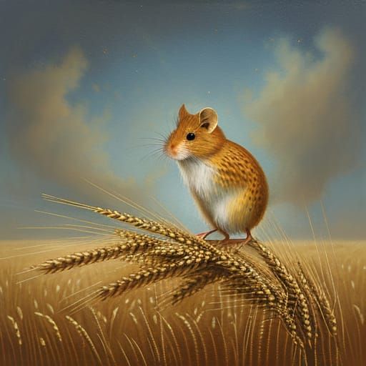 Harvest Mouse on Wheat in Hazy Morning Light