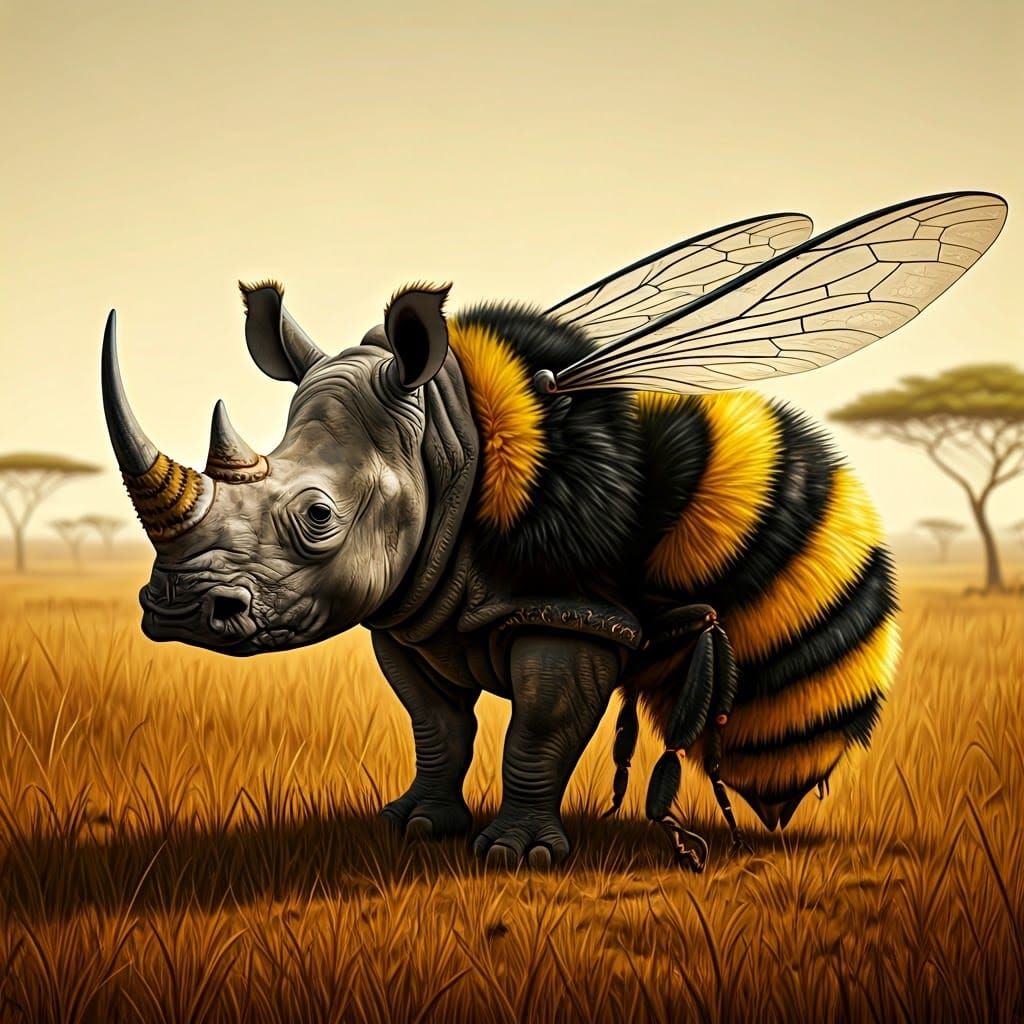 Miyazaki-Inspired Fantastical Savannah Bumblebee Rhinoceros