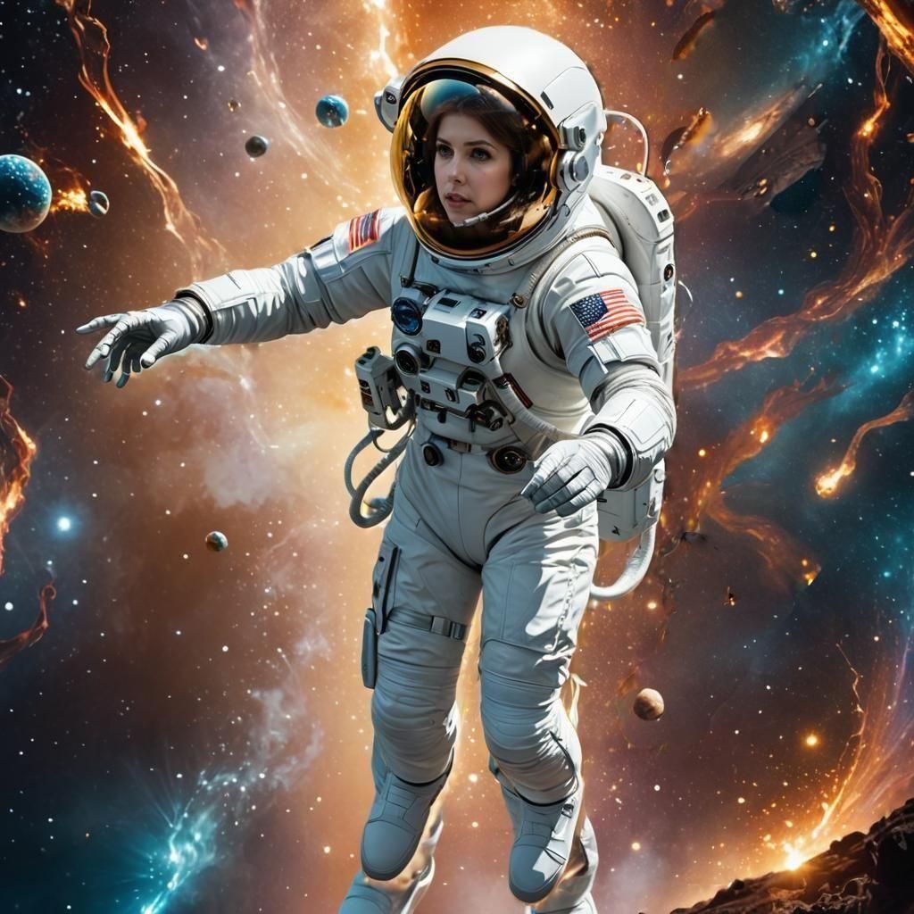 Astronaut Anna Kendrick in Spacesuit During Spacewalk