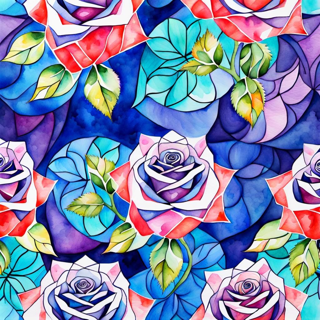Abstract Watercolor Roses Tessellation
