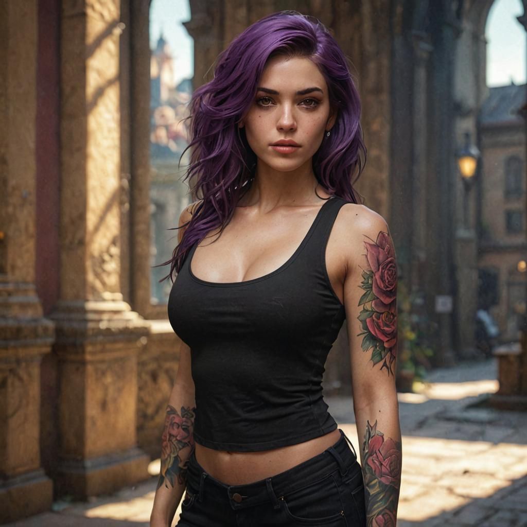 Rose Tattoo Woman in Dark Fantasy Style