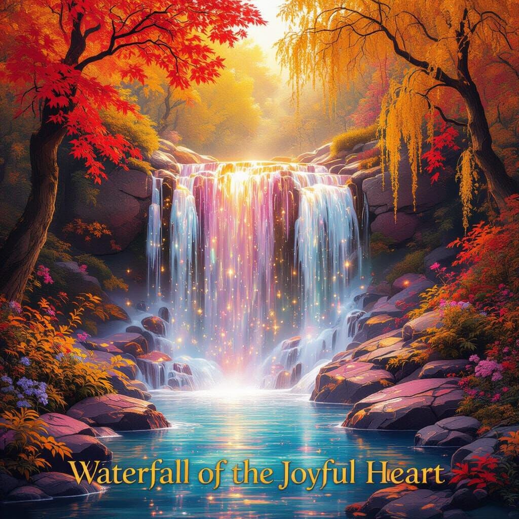 Magical Autumn Forest with Waterfall of Love and Light