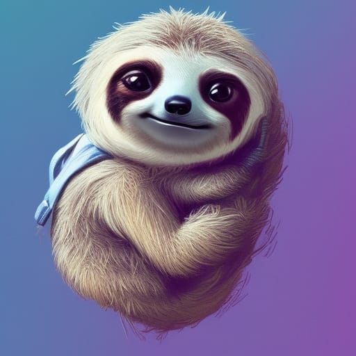 Smiling Sloth Plushie Portrait in Hyperdetailed Style
