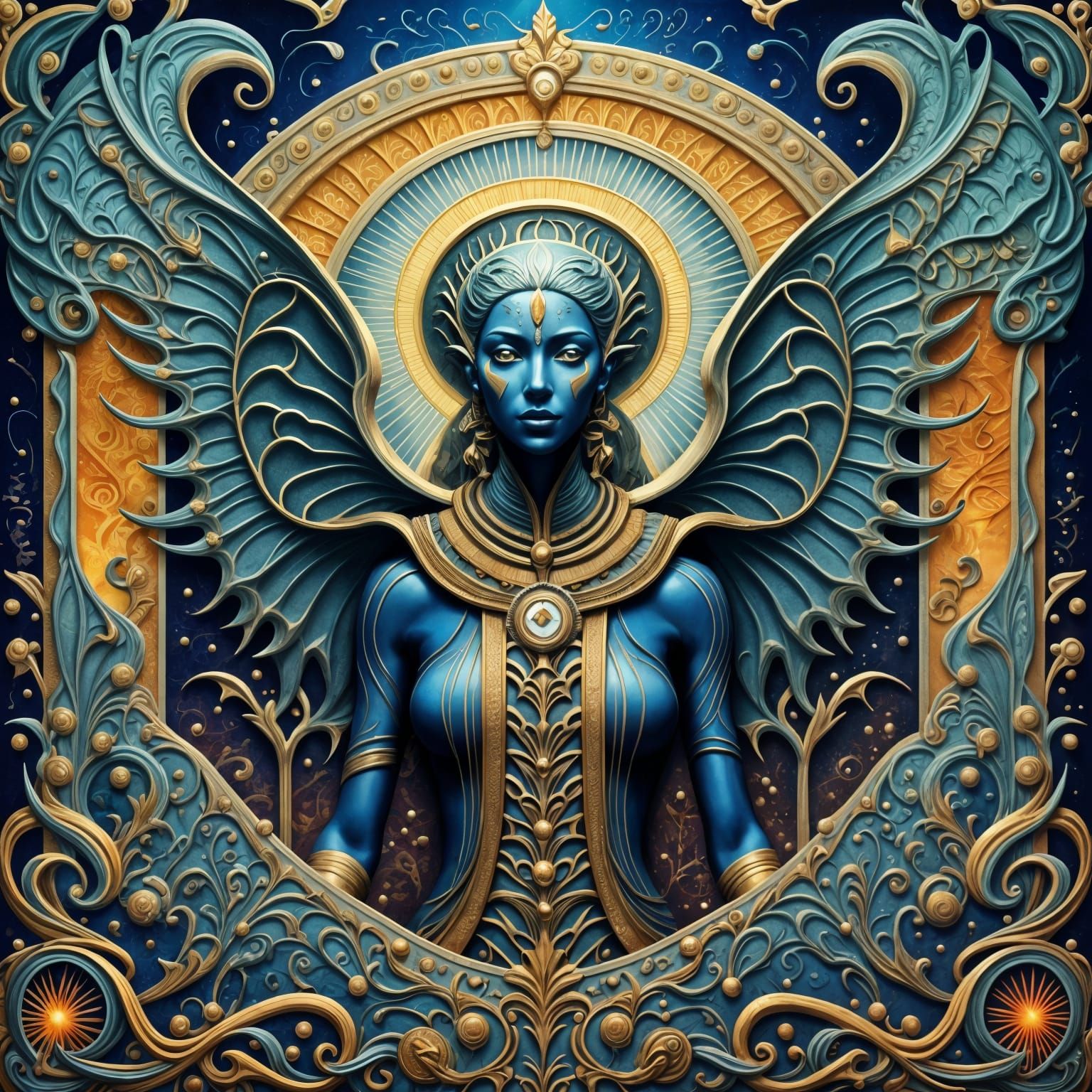 Surreal Cyberpunk Landscape in Vibrant Paisley Patterns