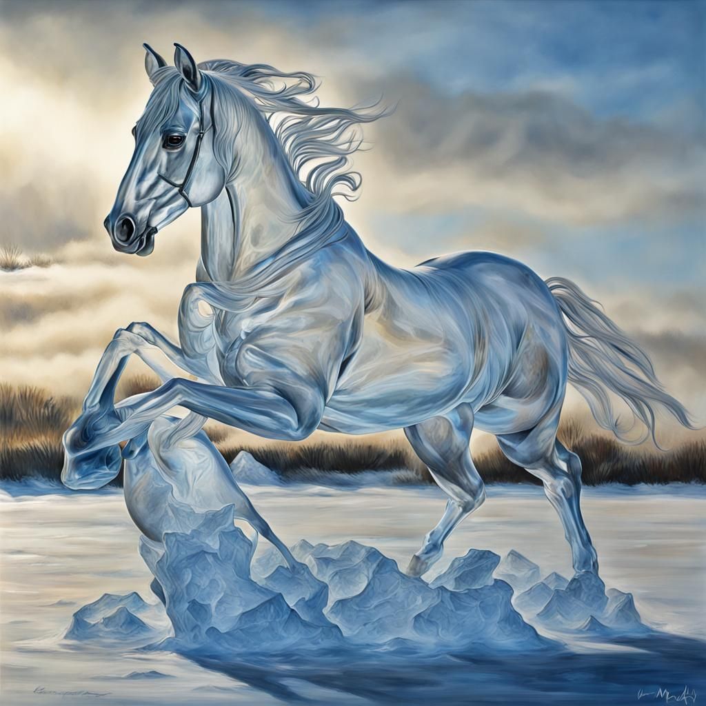 Ice Horse Sculpture in Hyperrealistic Style