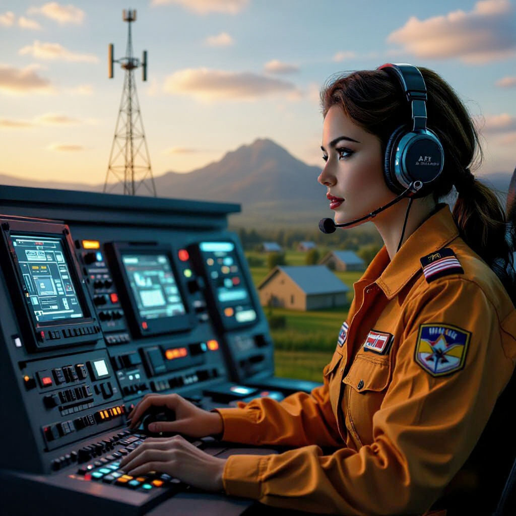Futuristic Radio Operator in High-Tech Style