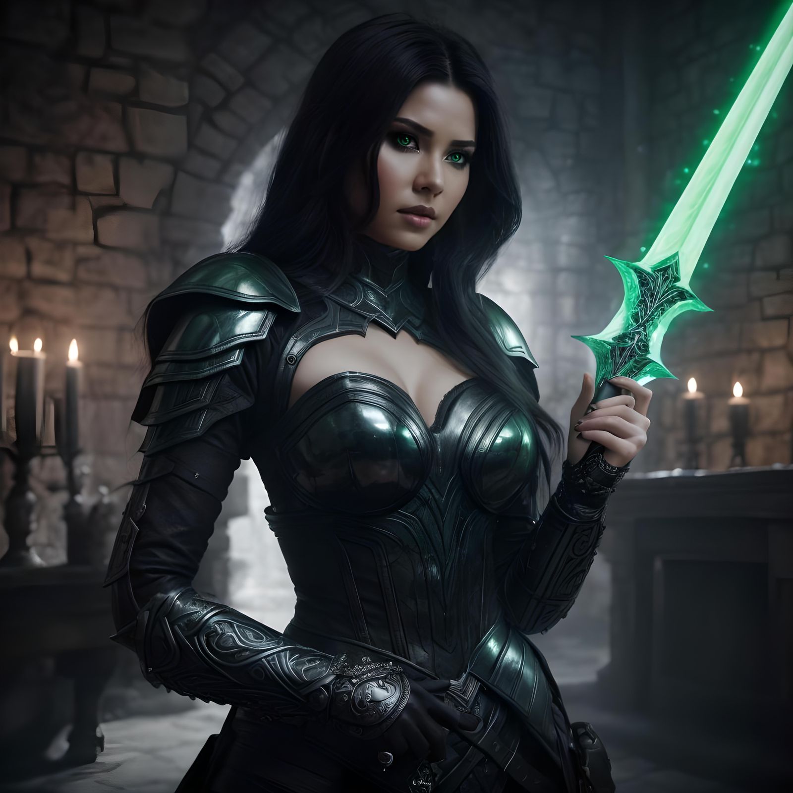 RAW Photo, female Shadar-Kai, elf, large bosom, pale grey sk...