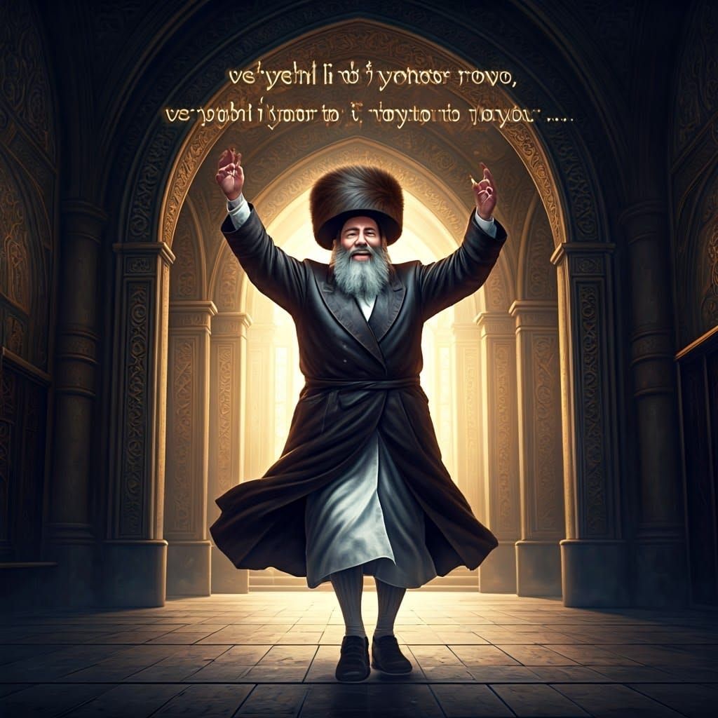 Joyful Hasidic Man Dancing in Detailed Matte Painting
