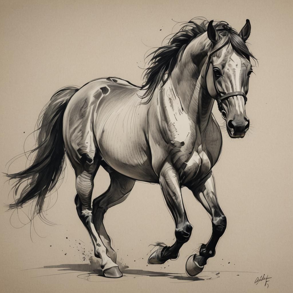 Expressive Pencil Drawing of a Horse