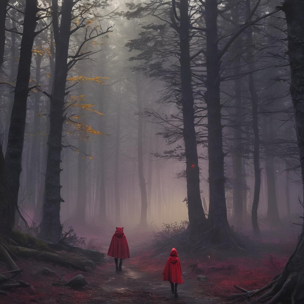 Little Red Riding Hood in Dark Forest Concept Art