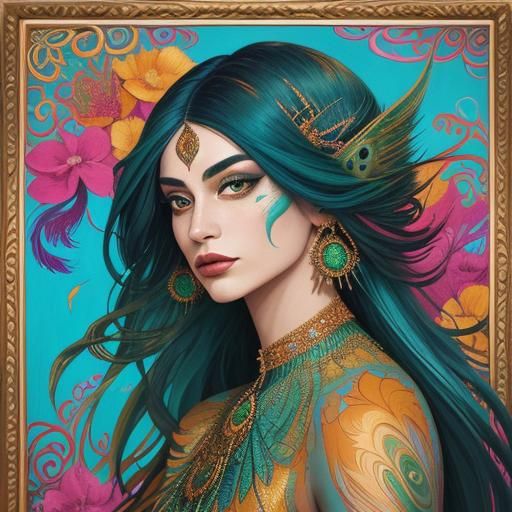 Dragon Peacock Woman in Abstract Expressionism