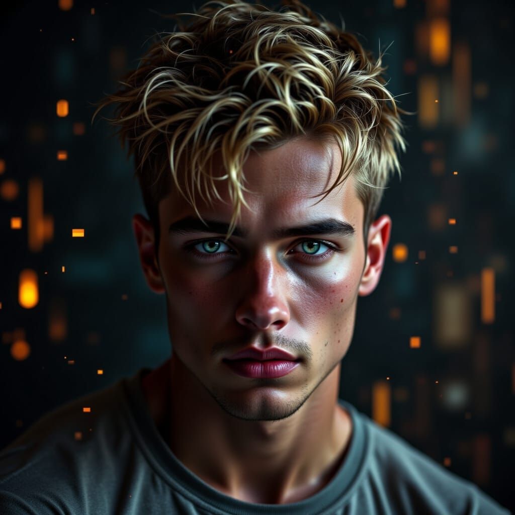 Focused Blond Man Posing in Photorealistic Style