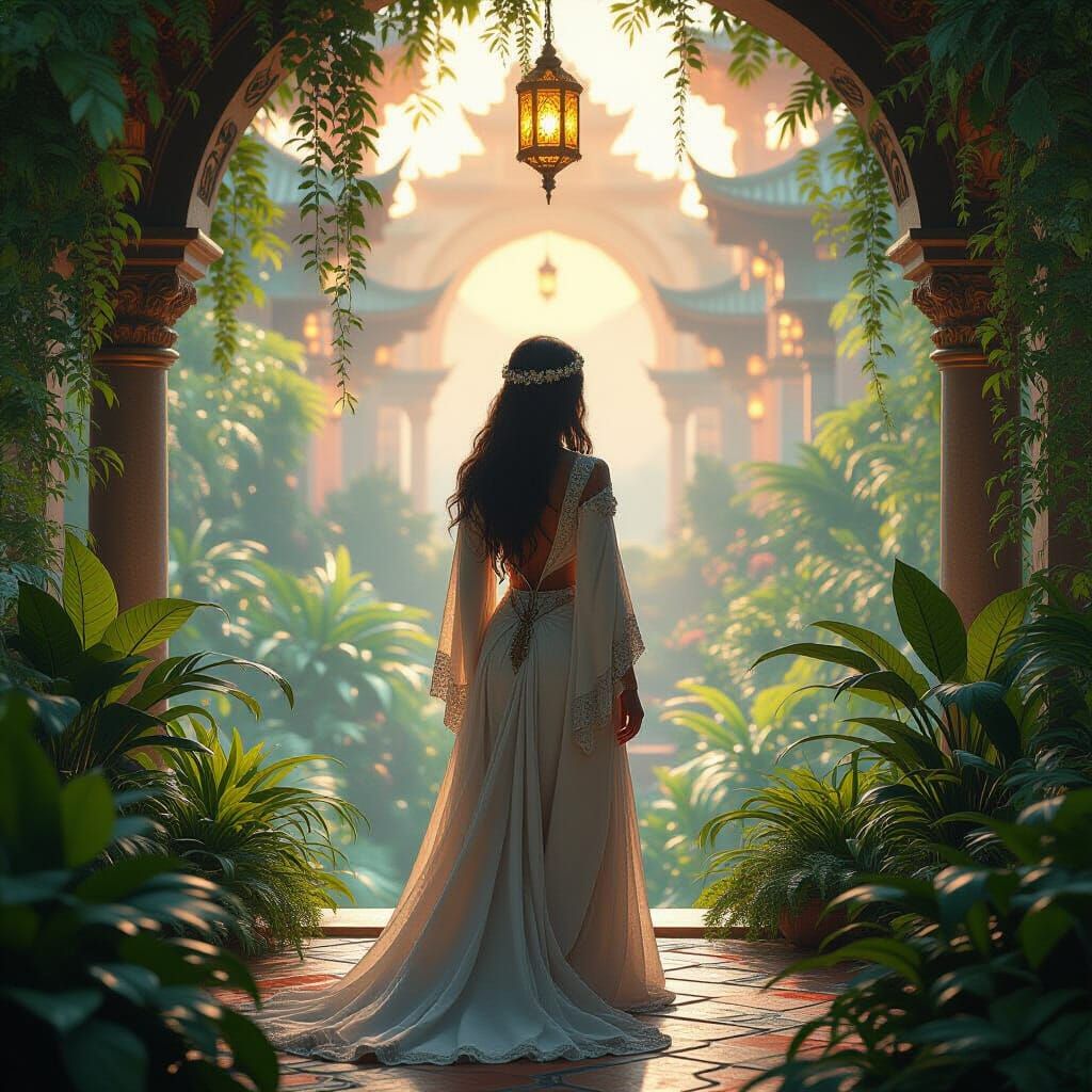 Mystical Woman in Lush Realm, Digital Matte Painting