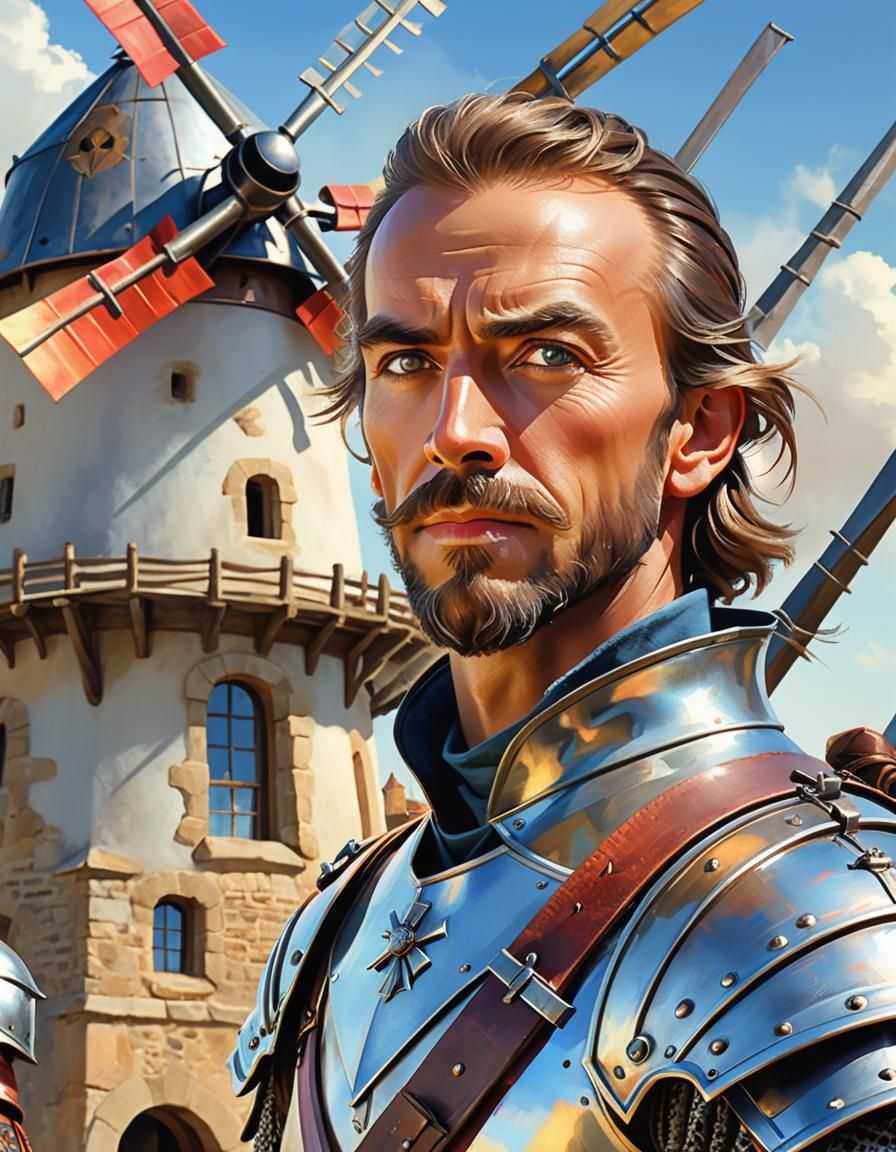 Don Quixote Tilting at a Windmill: Hyper-Realistic Art
