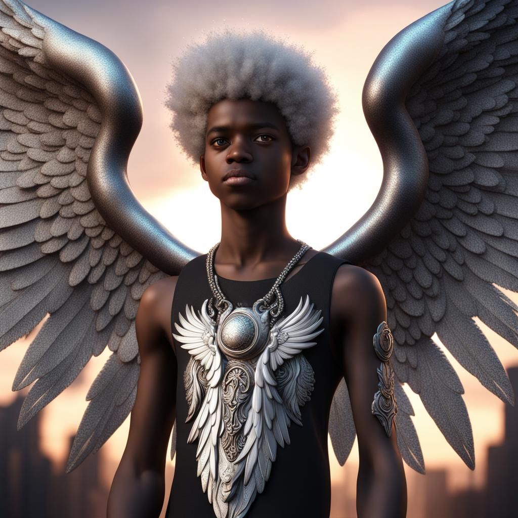 Silver-Winged Teenager: Detailed Fantasy Art