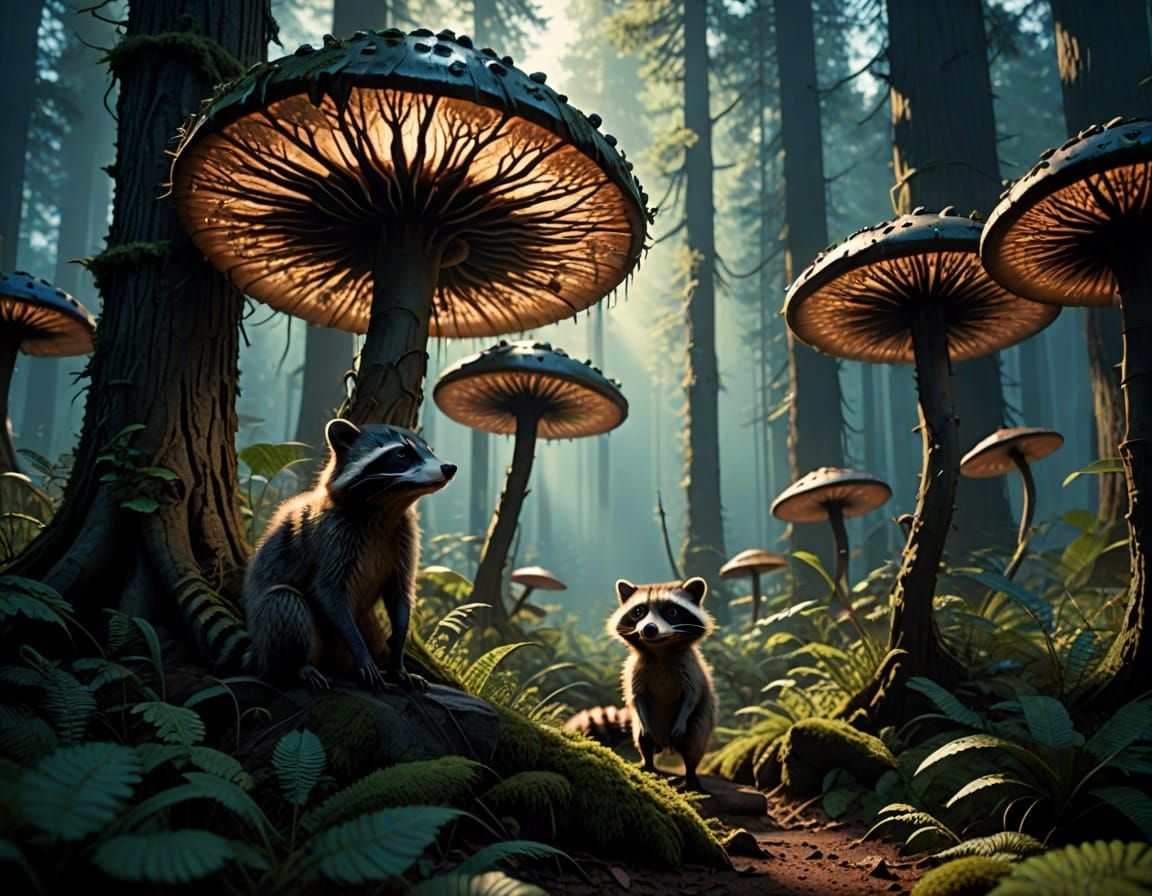Raccoons and Giant Shrooms