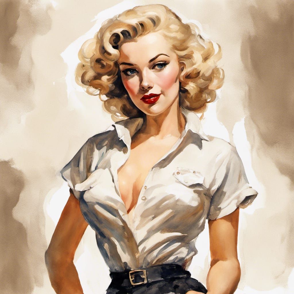 Monroe-Inspired Pin-Up in Watercolor Tones