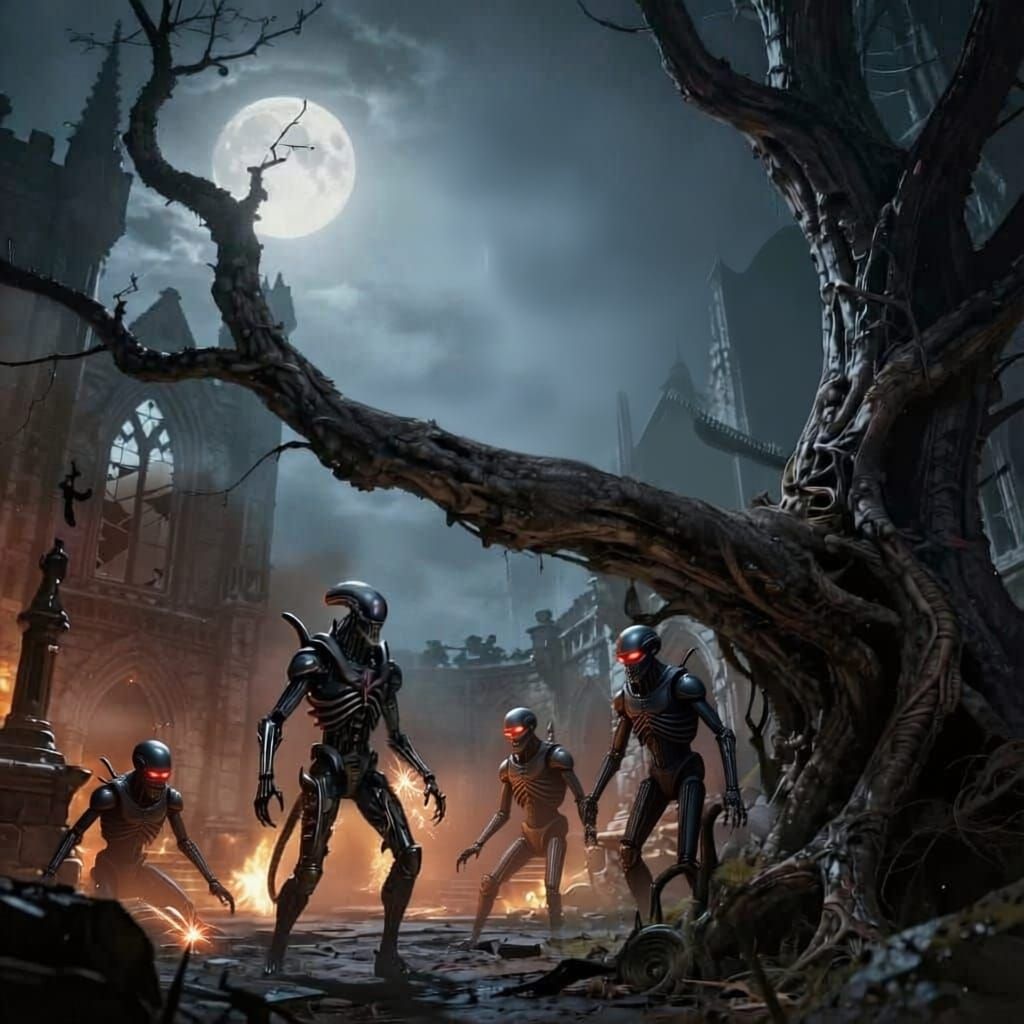 Xenomorph Hunting Terminator in Castle Ruins