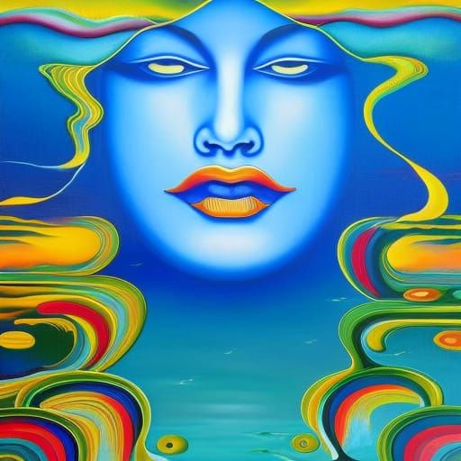 Water's Face: A Surreal Naïve Art Spiritual Concept