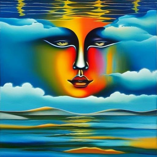 The Face of Water: A Surreal Naïve Art Painting