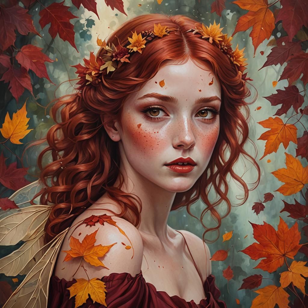 Autumn Fairy Portrait with Leaf Wings