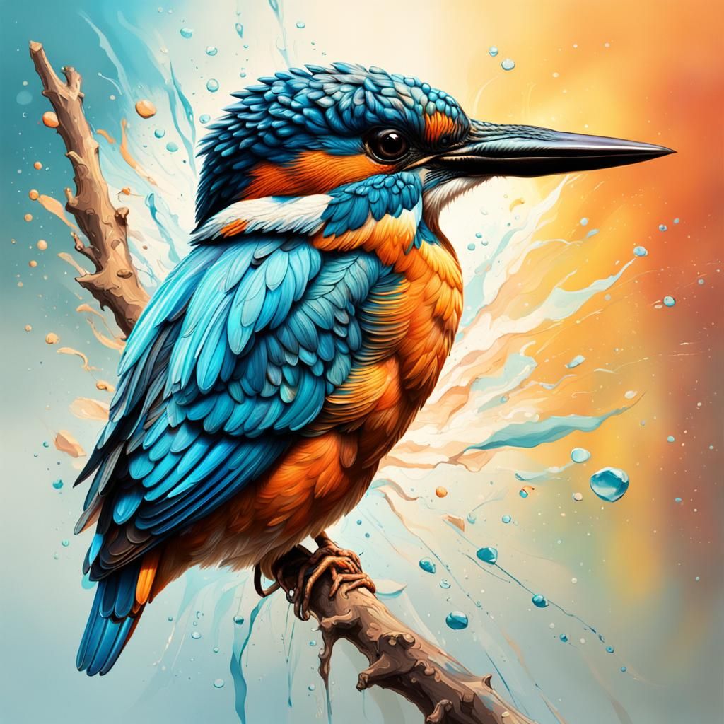 Hyperrealistic Kingfisher Bird in Splash Art Style