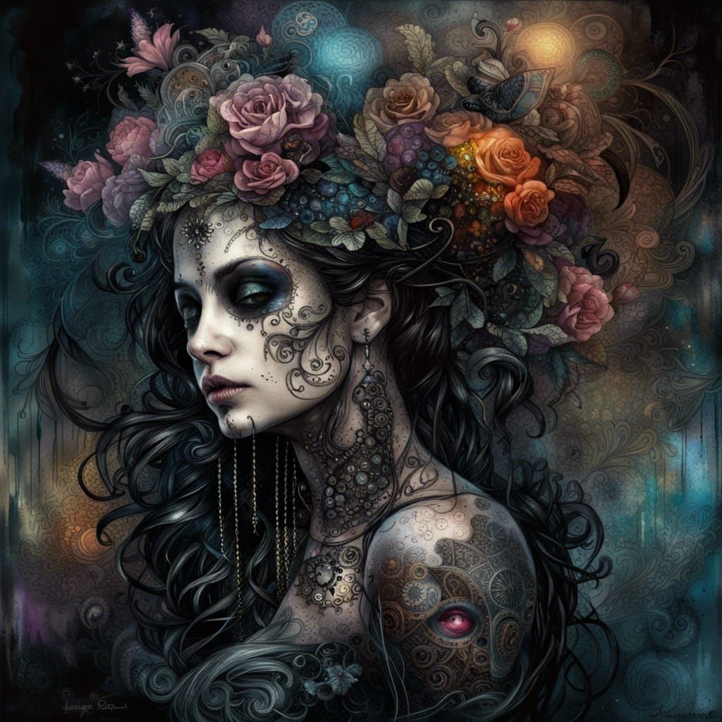 High Gothic Sugar Skull in Dark Fantasy Style