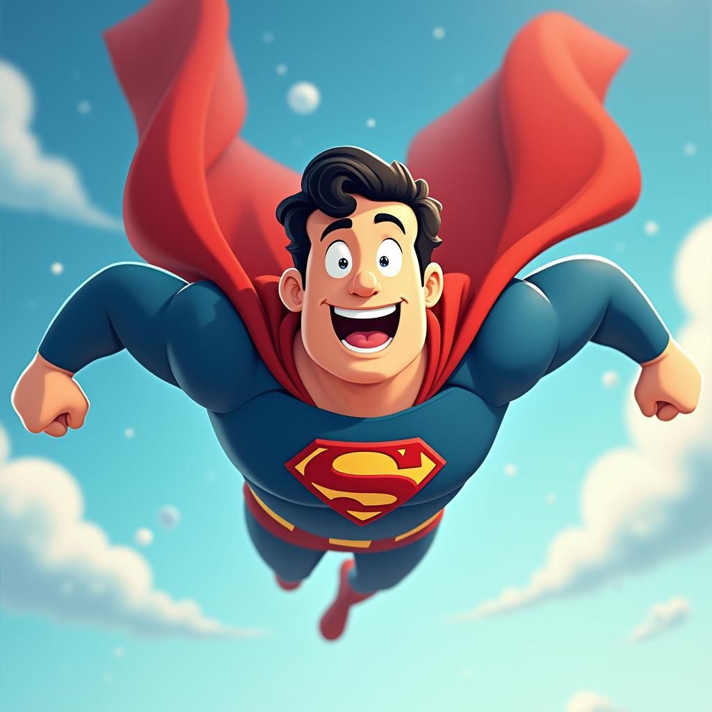 Joyful Cartoon Superman Flying High