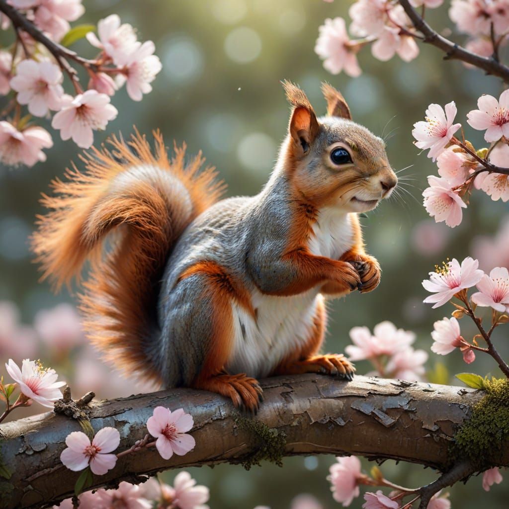 Squirrel in Playful Nook: Hyper-Realistic Nature Scene