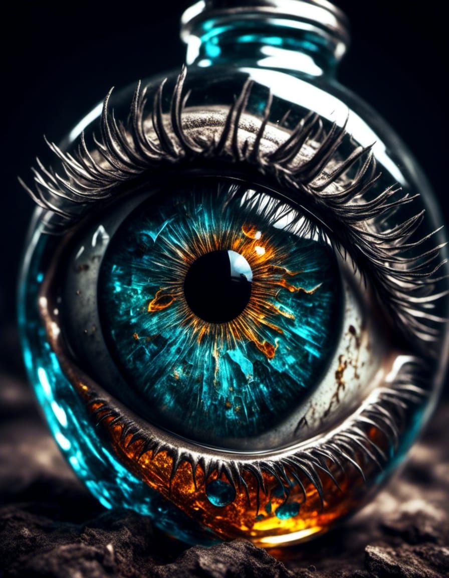 Human Eyes Trapped Inside Glass Bottle Sculpture