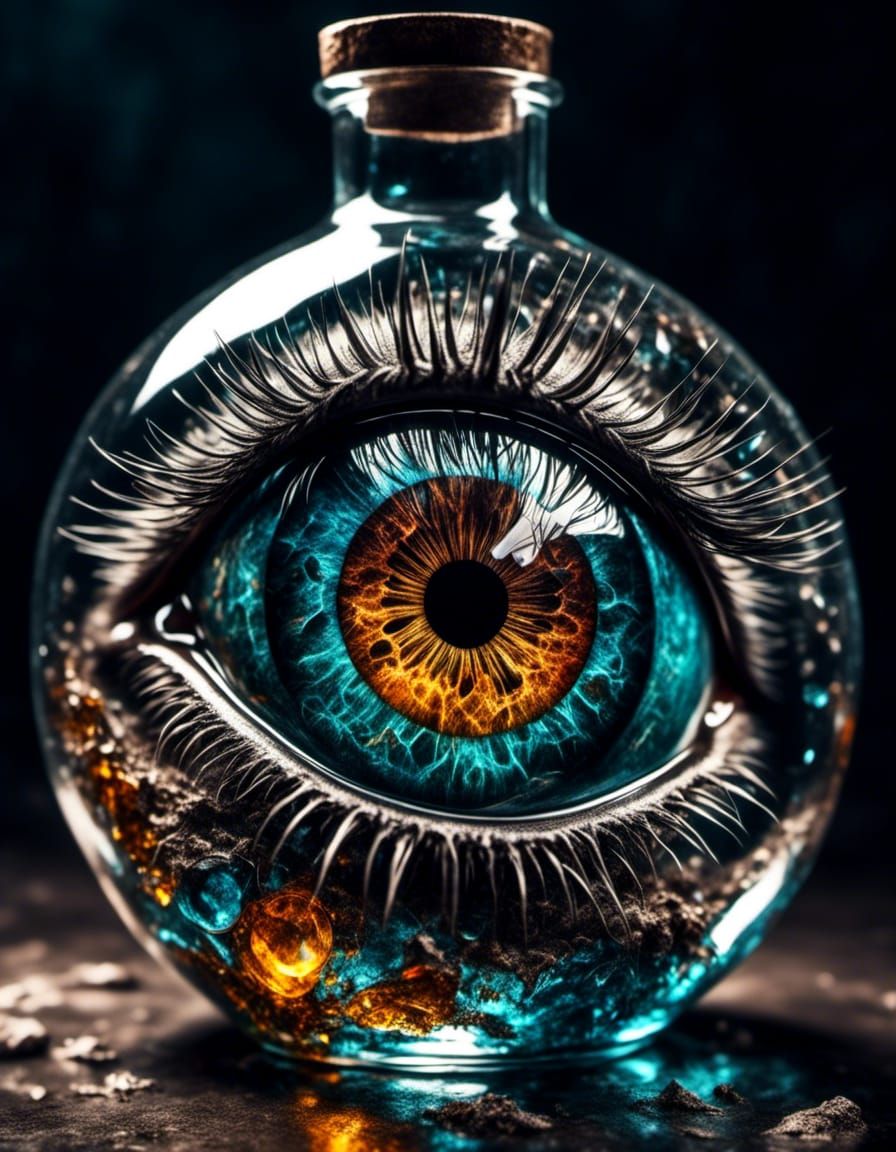 Macabre Eyes in Glass Bottle Sculpture